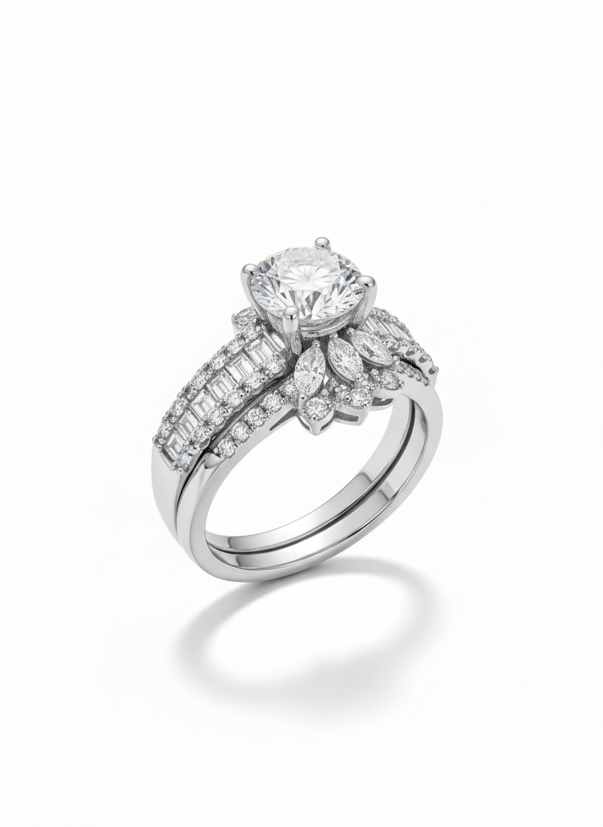 Diamond Ring with 1.08ct Center & 1.10ct Side Stones