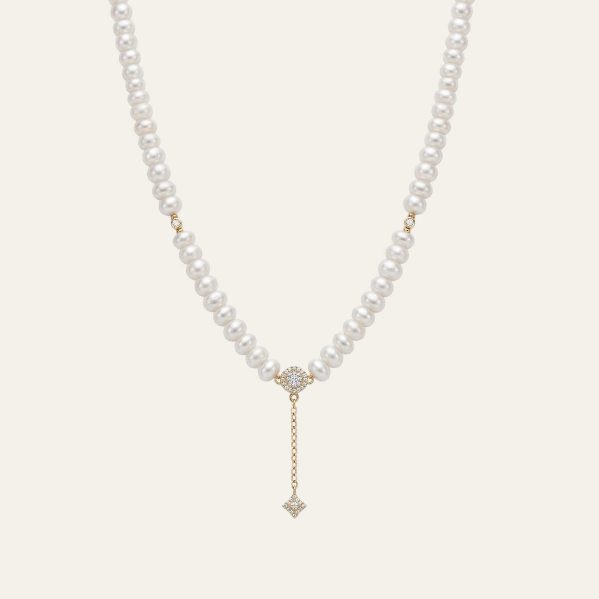 Natural Pearl Diamond Necklace | Gold Elegance