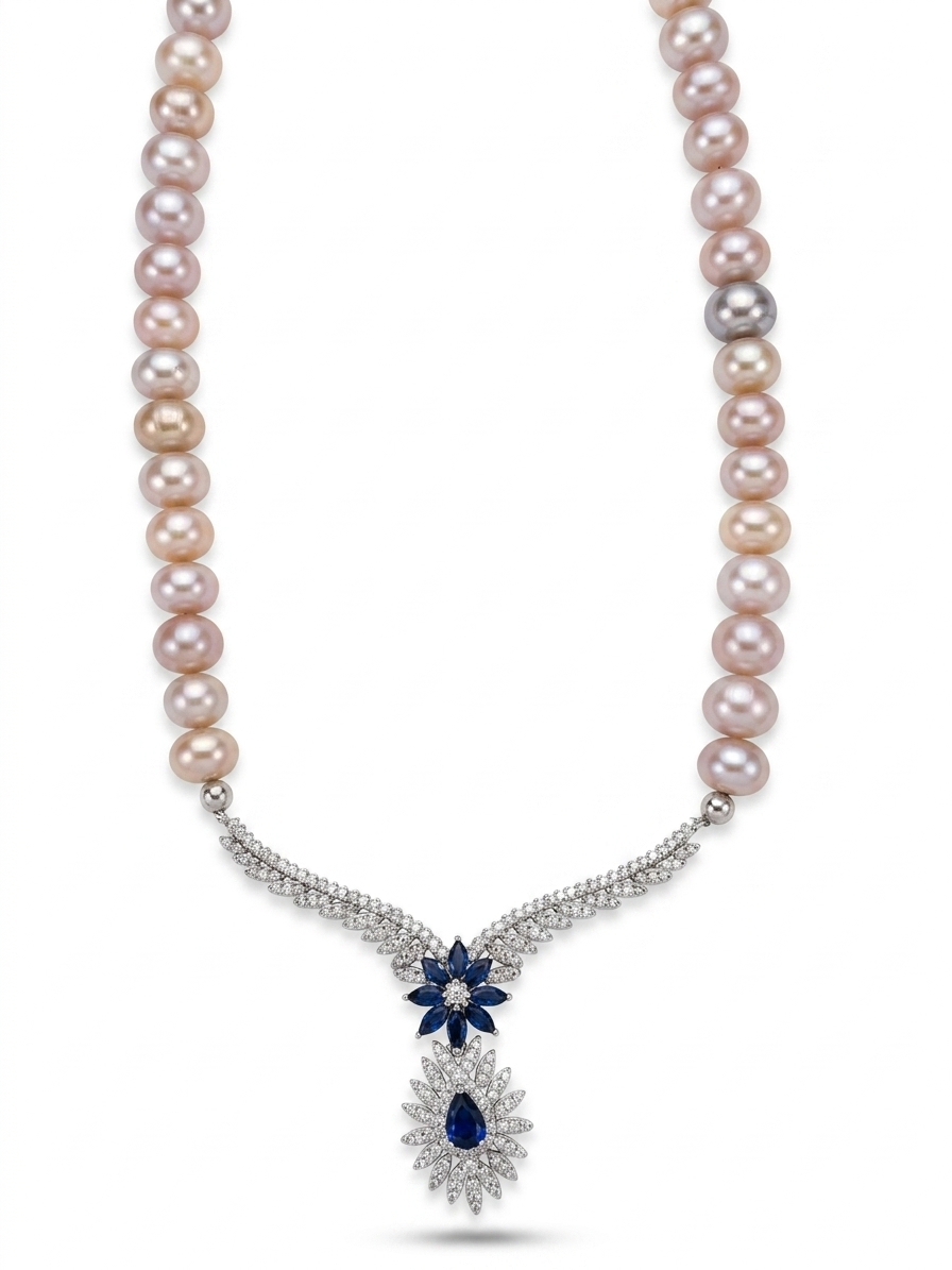 Handcrafted Natural Pearl Silver Necklace | Timeless Elegance