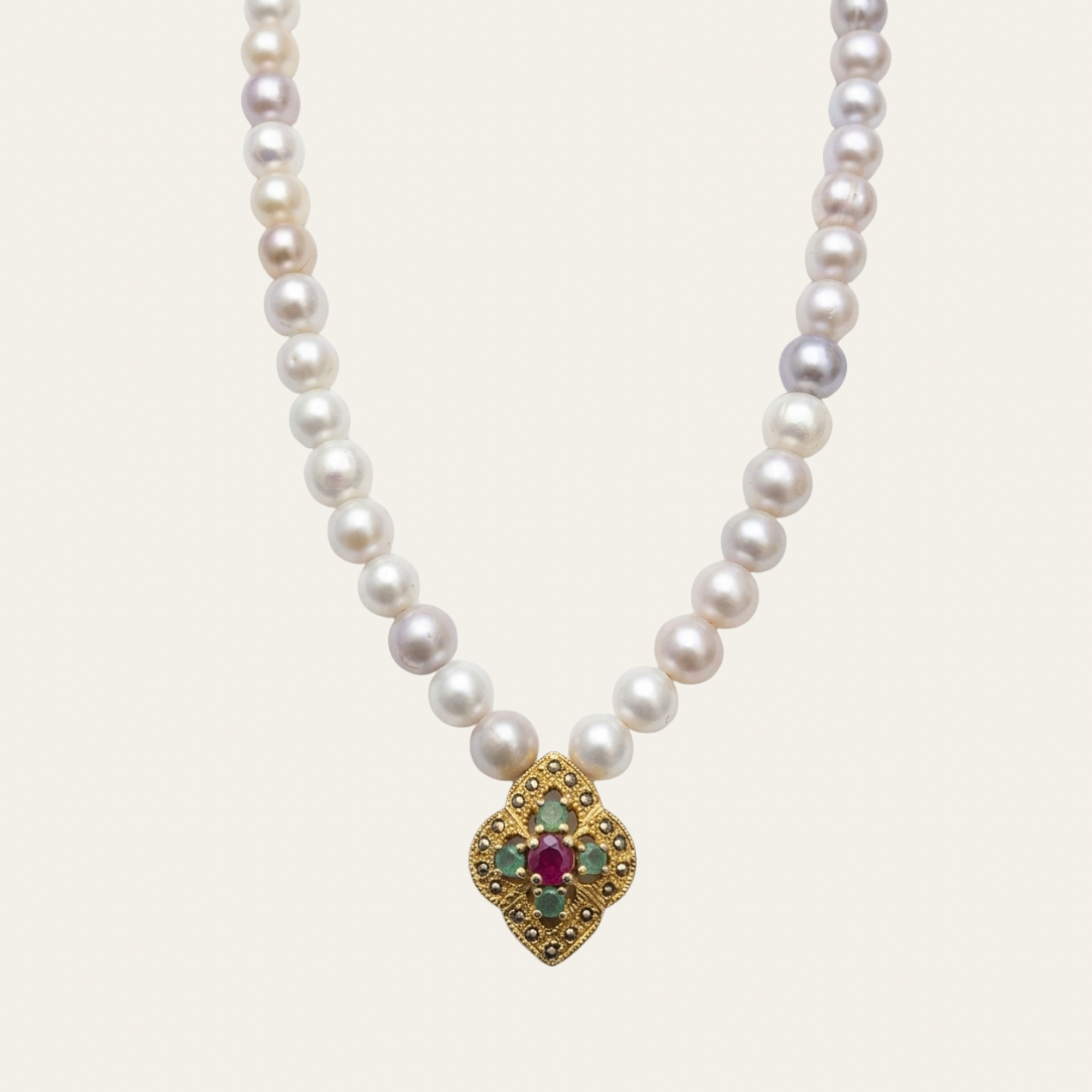 South Sea Pearl Necklace | Emerald & African Ruby Pendant