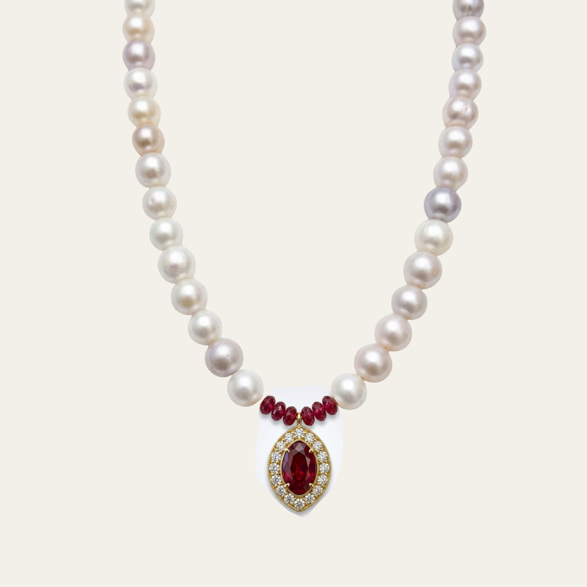 ✨ Natural Pearl Ruby Diamond Necklace | Gold Luxury