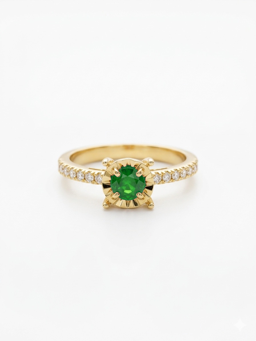 Ring Natural Diamond with Zambian emerald
