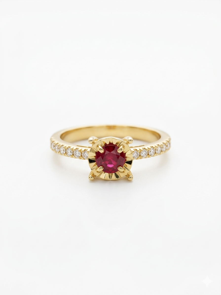 Natural African Emerald & Diamond Ring in 18K Italian Gold