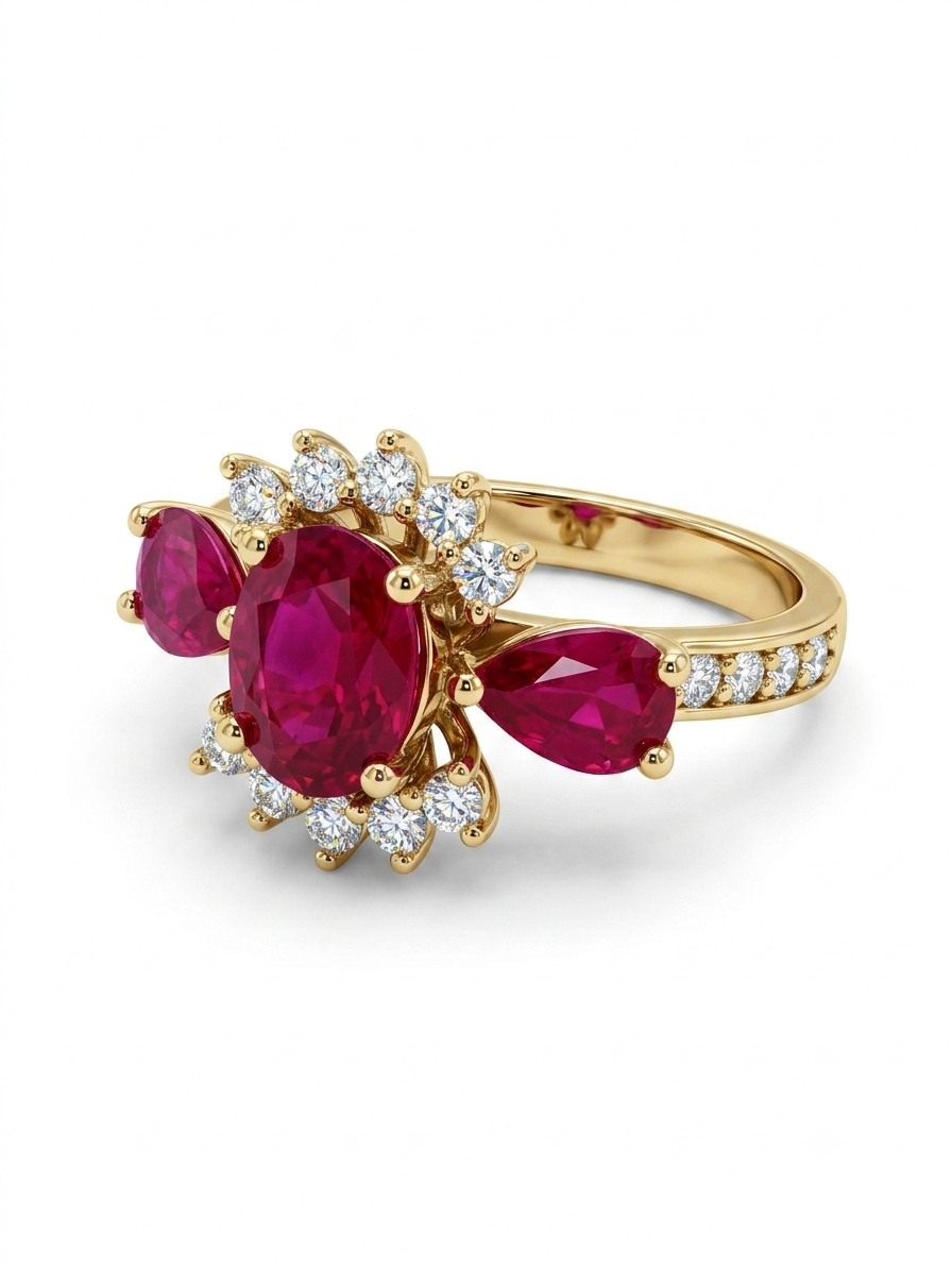 18K Gold African Ruby & Natural Diamond Ring | 3.00 Ct Ruby | 0.50 Ct G VS1 Diamonds