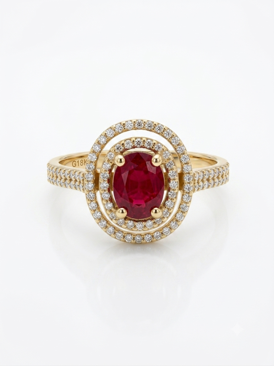 18K Gold African Ruby Ring | 0.60 ct GVVS Diamond Pavé
