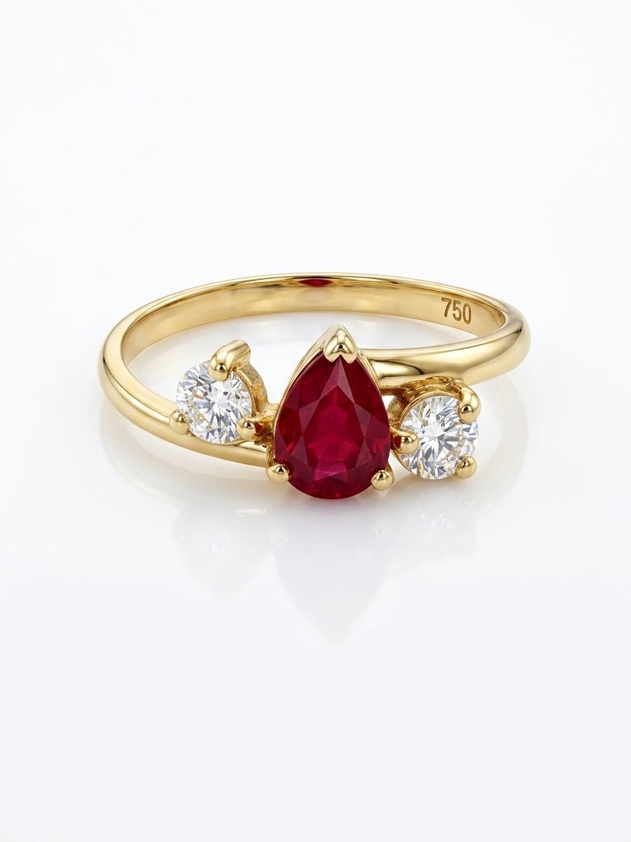 18K Gold Diamond Ring with 0.90 ct African Ruby | Elegant Luxury Design