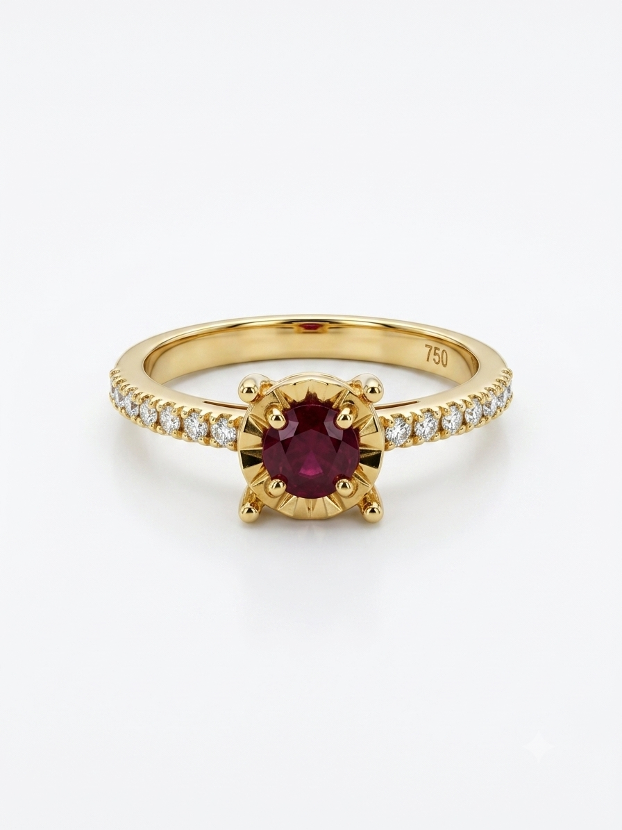 18K Gold Diamond & African Ruby Ring | 0.30 ct VVS E Diamonds