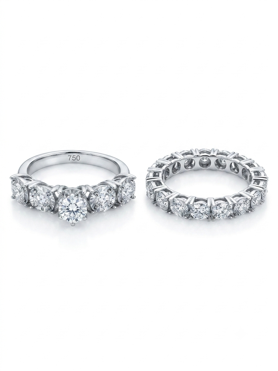 Italian Twin Diamond Ring Set | 18K Gold & 1.42 ct Total Diamonds