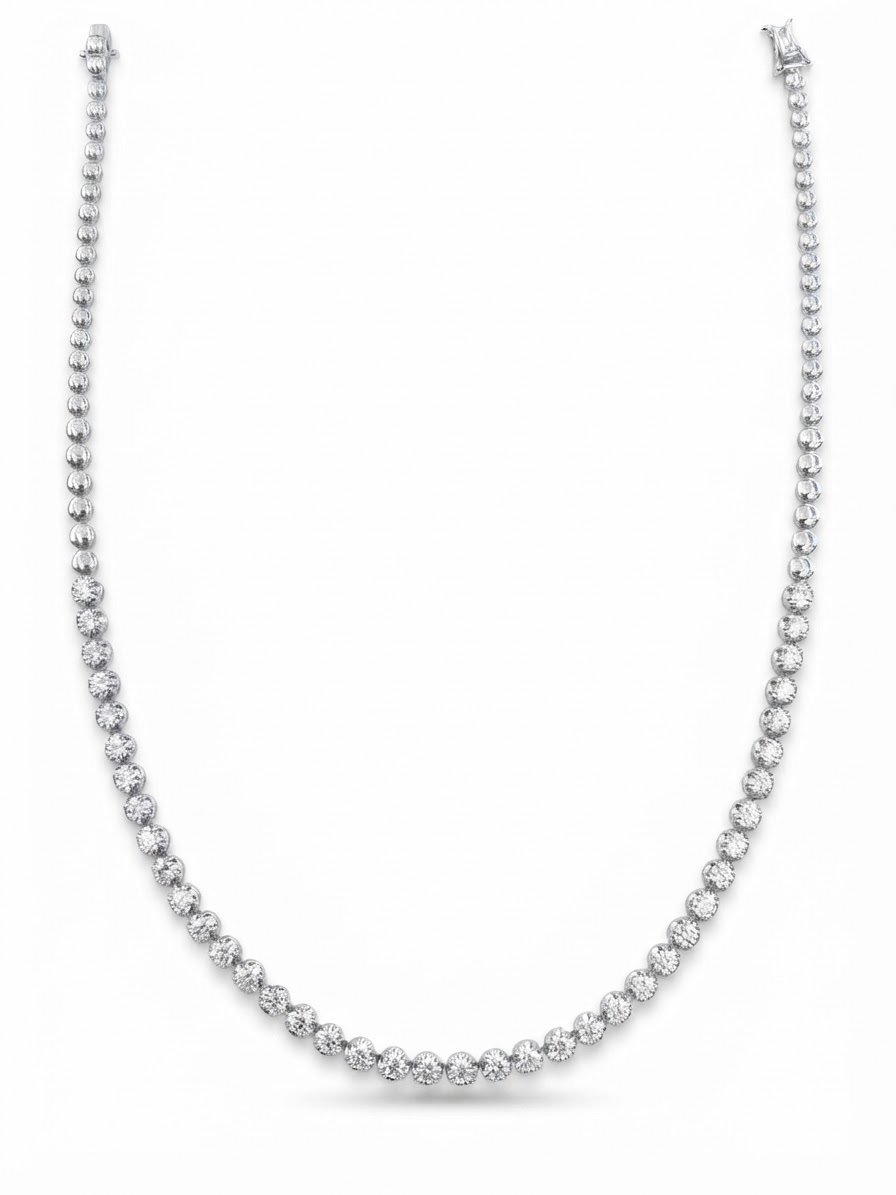 18K Italian Gold Half Tennis Necklace – 10.00 Ct Natural Diamonds | HRD Certified